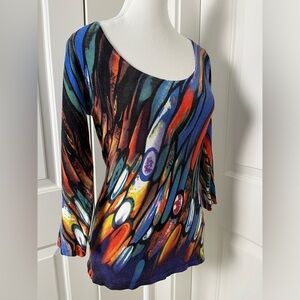 Vintage Y2K Alberto Makali Multicolored Abstract Swirly Blouse-Small